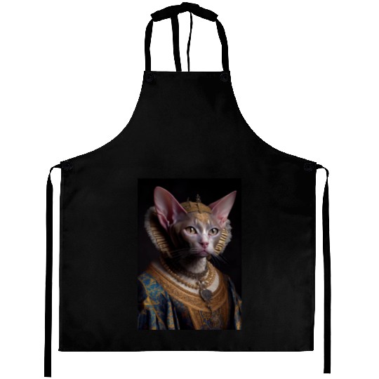 Black King Devon Rex Cat Breed Portrait Royal Rena Aprons
