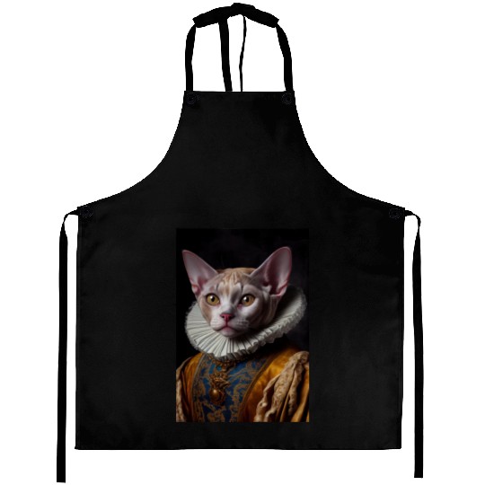 Black Queen Devon Rex Cat Breed Portrait Royal Ren Aprons