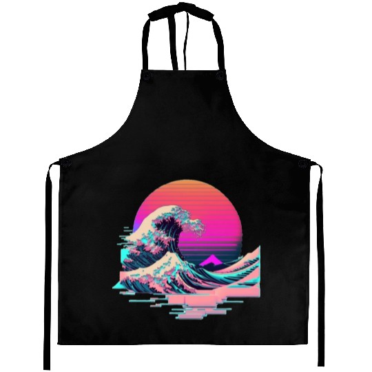 Vaperwave Aesthetic Glitch Great Wave Retrowave Sy Aprons