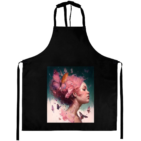 Breast Cancer Survivor Pink Flower Hair Girl Aprons