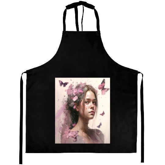 Breast Cancer Survivor Pink Flower Hair Girl Aprons