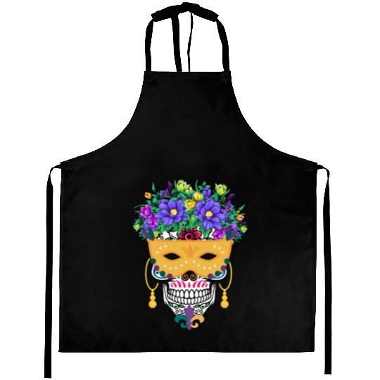 Mardi Gras Mask Dia De Los Muertos Flower Sugar Aprons