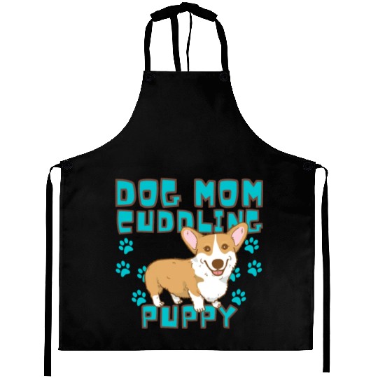 DOG MOM CUDDLING PUPPY , DOGS LOVERS Aprons