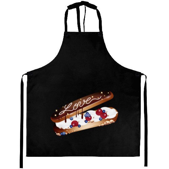Illustration of an eclair with cream and love Aprons