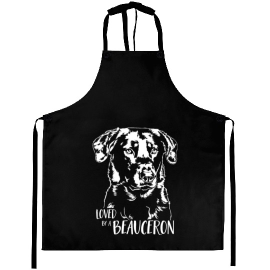 Loved by a Beauceron dog mom dog saying Aprons