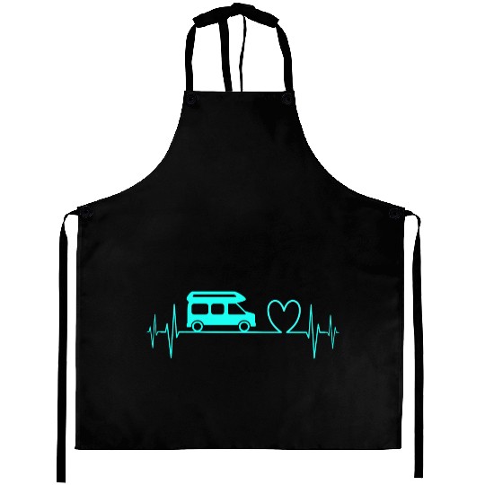Camper Van camping Ecg heartbeat heart turquoise Aprons