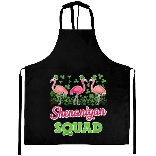 Flamingo Shenanigan Squad St. Patrick's Day Aprons