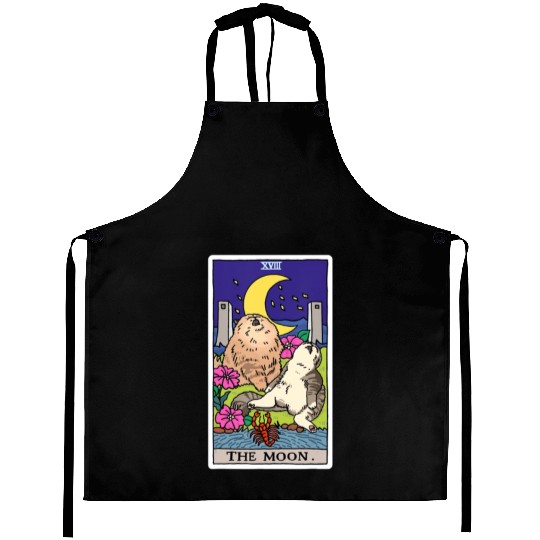 Tarot Card Crescent Moon And Cat Howl at the Moon Aprons