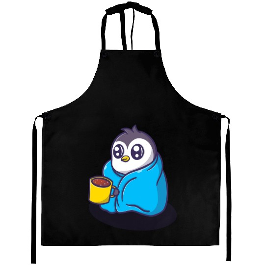 Cute penguin cartoon illustration Aprons