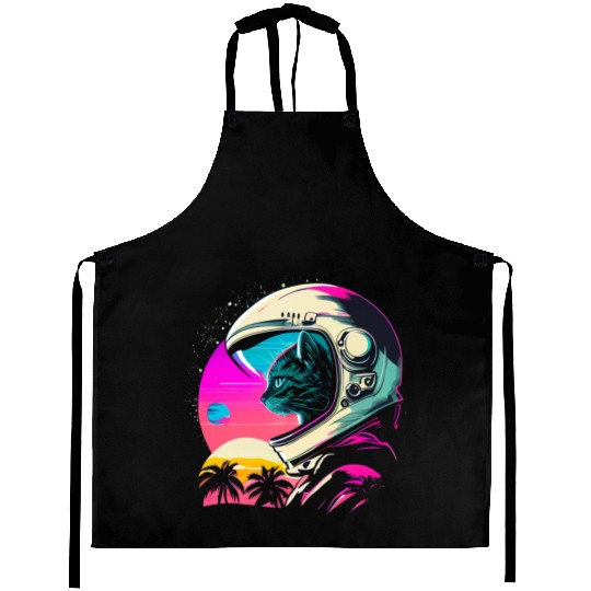 Aesthetic Vaporwave Space Cat 80s 90s Astronaut Aprons