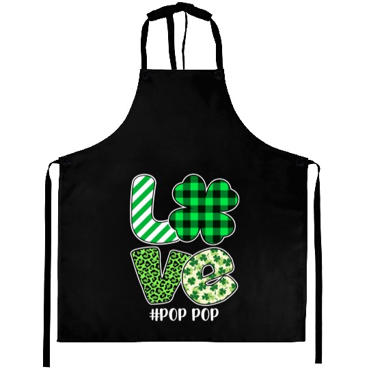 Love Pop Pop Green Plaid Leopard Shamrock Aprons