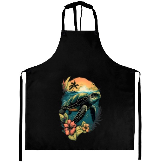 Turtle Hawaiian Sea Turtles Hibiscus Flower Aprons