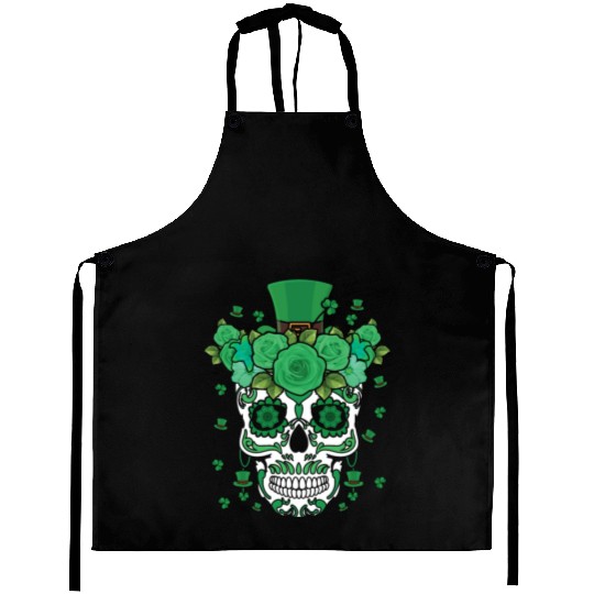 St Patty's Day Dia De Los Muertos Irish Flower Aprons
