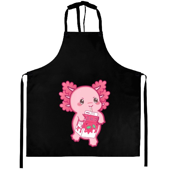 Kawaii Axolotl Strawberry Milk Teen Girl Kids Japa Aprons