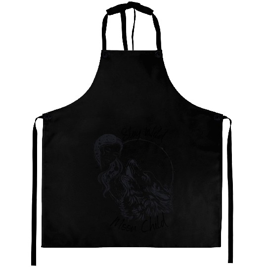 Stay Wild Moon Child Wolf Howling at Moon Goddess Aprons