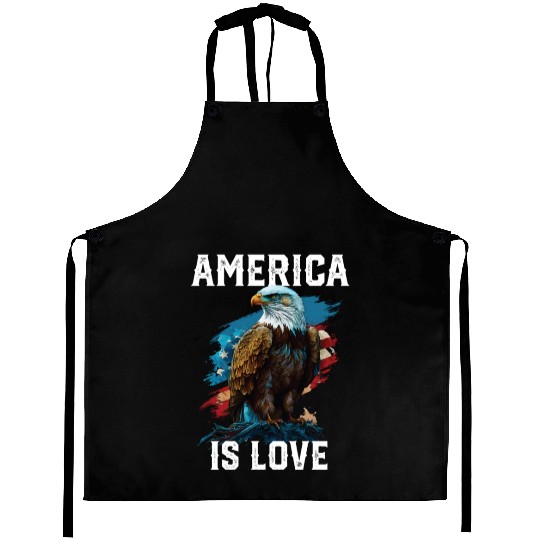America Is Love American Bald Eagle 4th Of July Aprons