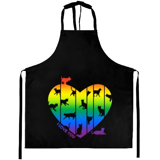 Rainbow Heart and Funny Cats. Cats are in my Heart Aprons