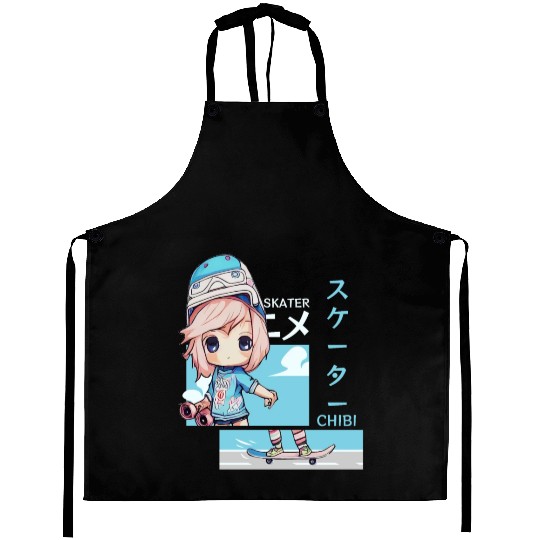 Kawaii Chibi Skater Skateboard Japanese Aesthetic Aprons
