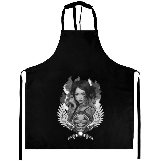Biker Girl Skull Motorcycle Woman Rider Aprons