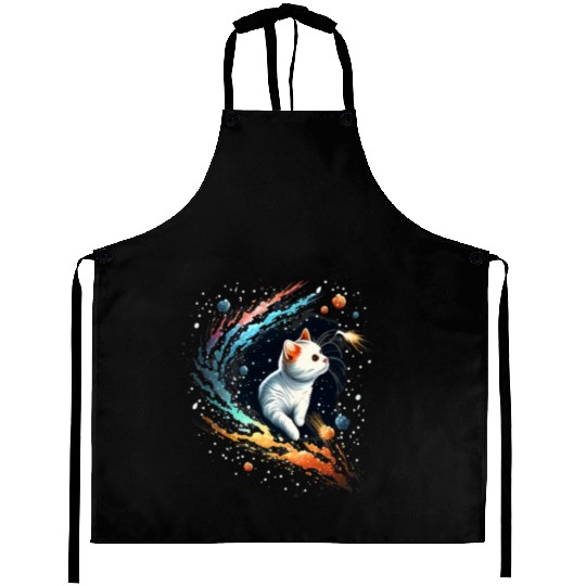 Astronaut Cat or Space Cat on Galaxy Cat Lover Aprons