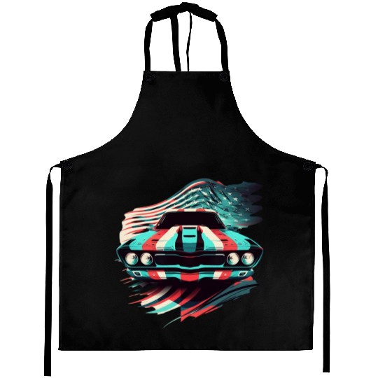 Muscle car american flag backround Aprons