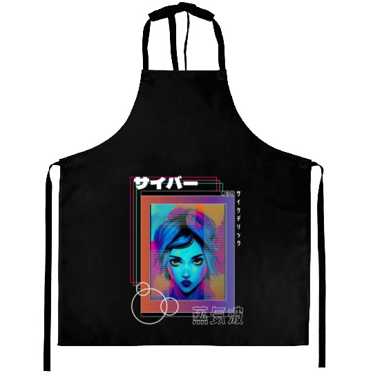 Psychedelic Cyberpop Japanese Vaporwave Aesthetic Aprons
