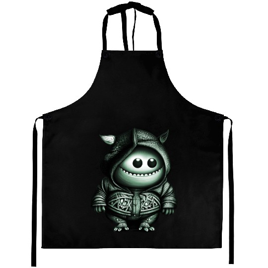 Goofy Looking Monster Green Aprons