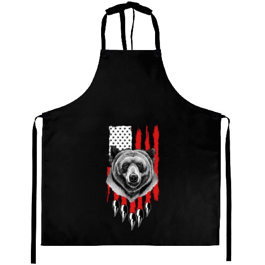 American US Flag Claw Grizzly Bear Hunting Patriot Aprons