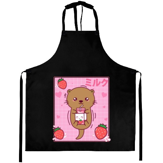 Kawaii Sea Otter Strawberry Milk Shake Otaku Aprons