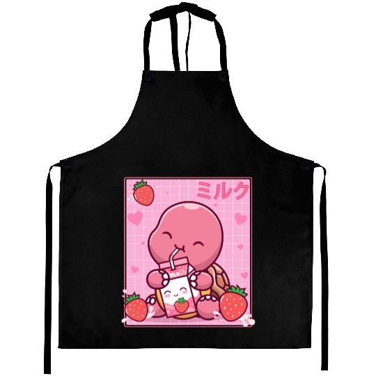Kawaii Turtle Lover Strawberry Milk Shake Otaku Aprons