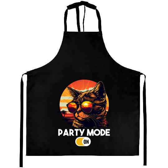 Retro Cat Vintage Sunset 80s 90s Sunglasses Aprons
