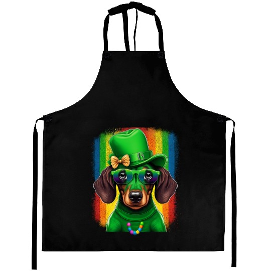 St. Patricks Day Dachshund Wiener Dog Shamrock Aprons