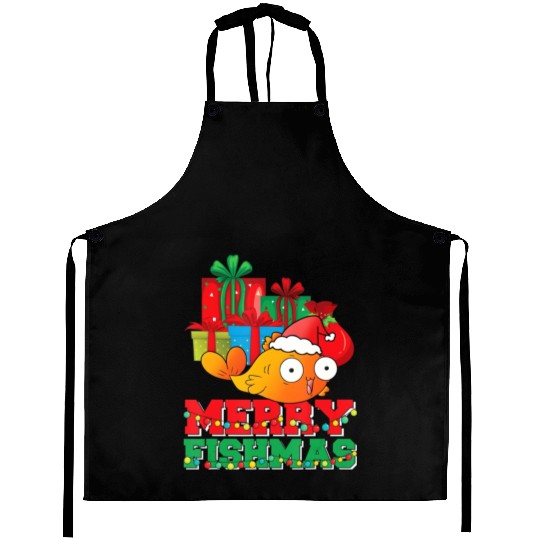 Merry Fishmas Christmas Fish Lover Fisherman Ugly Aprons