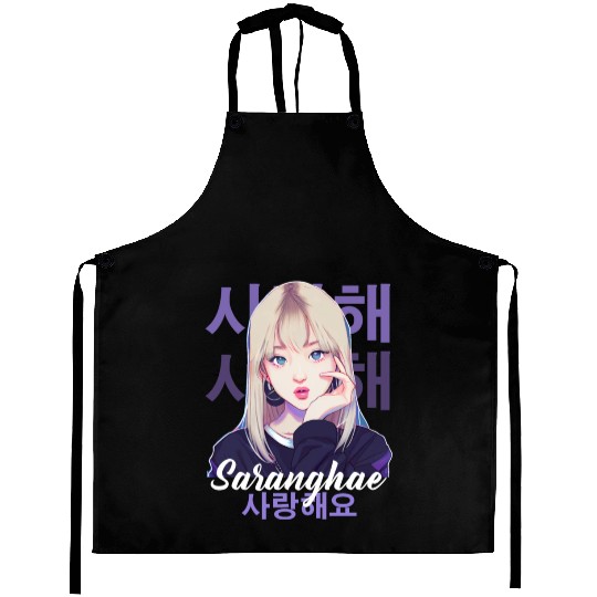 Cute Korean Anime Girl Kpop Saranghae Kdrama Aprons
