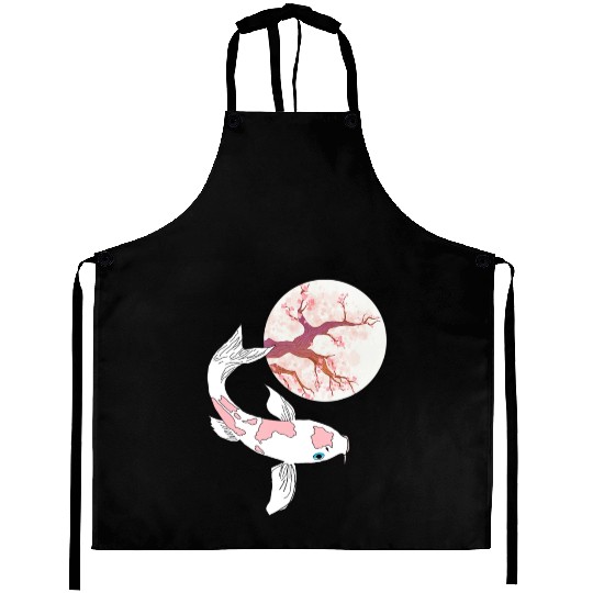 Koi Sakura Tree Moon Cherry Blossom Nishikigoi Jap Aprons