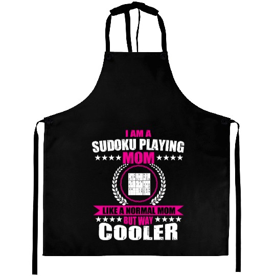 Sudoku Playing Mom For Women Aprons
