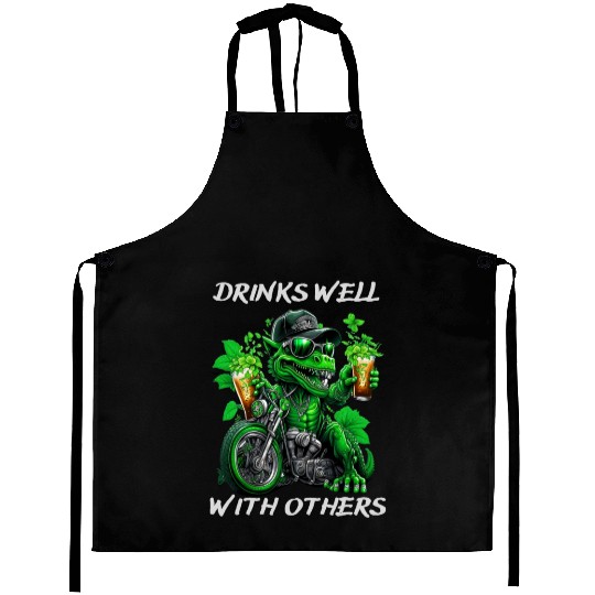 Drinks well with others st patrick's day Dinosaur Aprons
