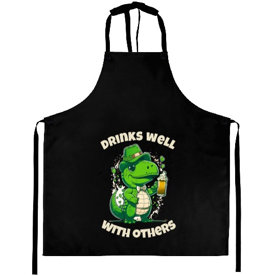 Drinks well with others st patrick's day Dinosaur Aprons