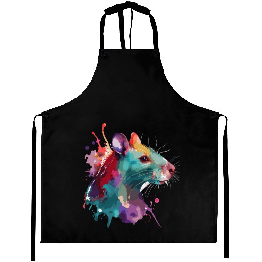 Watercolor Rat Cute Colorful Pet Rat Rodent Lover Aprons