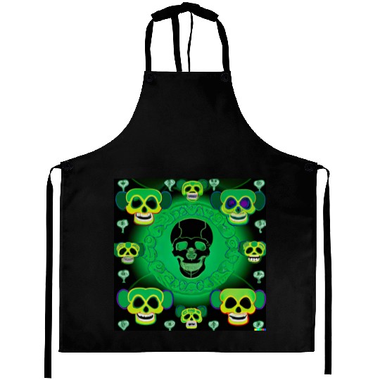 Psychedelic Green St Patrick’s Day Skulls Aprons