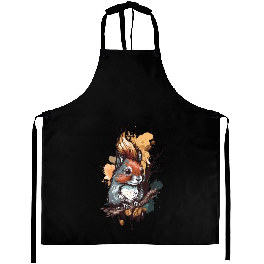 Cute squirrel portrait design painting Aprons