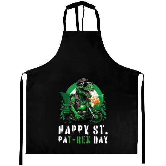 Happy St PaT-Rex Dinosaur Saint Patricks Day Biker Aprons