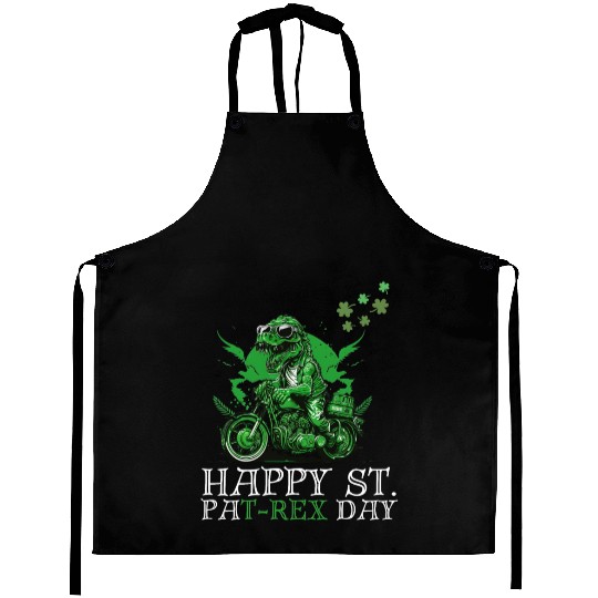 Happy St PaT-Rex Dinosaur Saint Patricks Day Biker Aprons