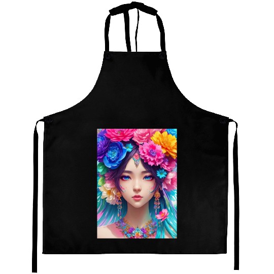 Spring Girl with a bouqet of flowers garland #10 Aprons