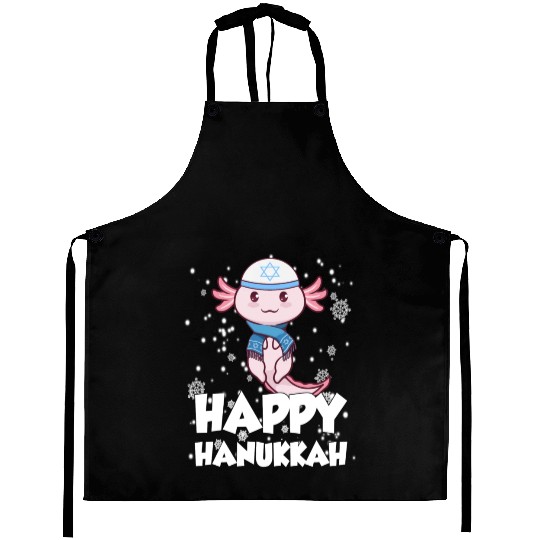 Happy Hanukkah Axolotl Kawaii Cute Axolotl Lover Aprons