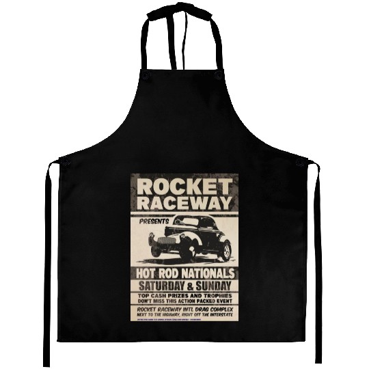 Vintage Hot Rod Classic Drag Racing Poster Aprons