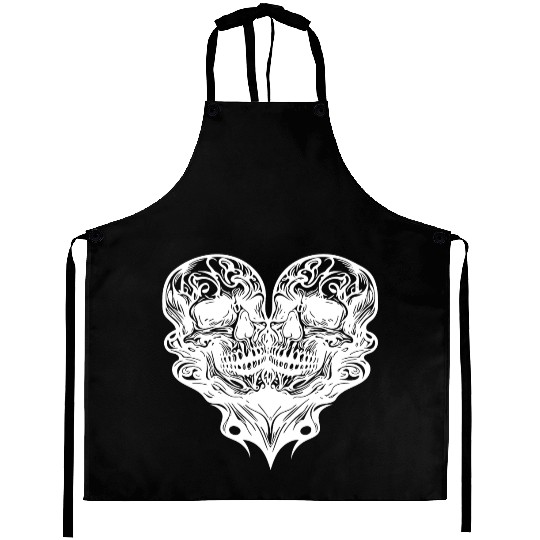 Two Skulls Heart T Tattoo Style Aprons
