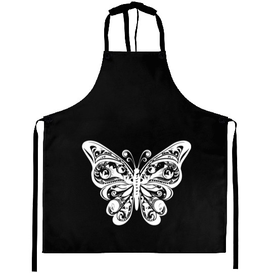 Elegant Vintage Butterfly Tattoo Style Aprons