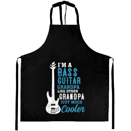 Cool Fathers Day Design Bass Guitar Grandpa Aprons