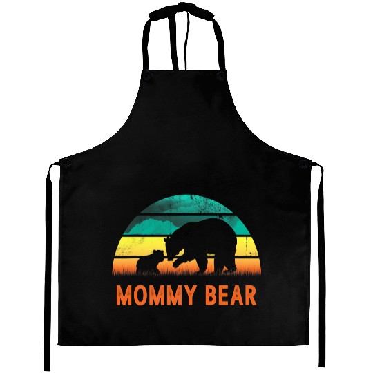 Mommy Bear One Cub Vintage Sunset Mother's Day Aprons